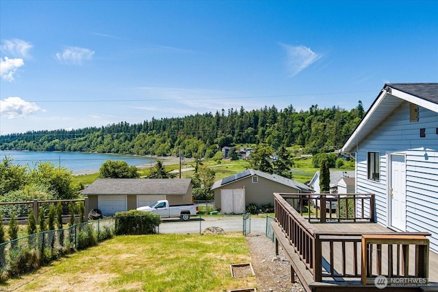 13371 Eagle St, Anacortes, WA 98221 - view of yard featuring a view of trees and a deck with water view