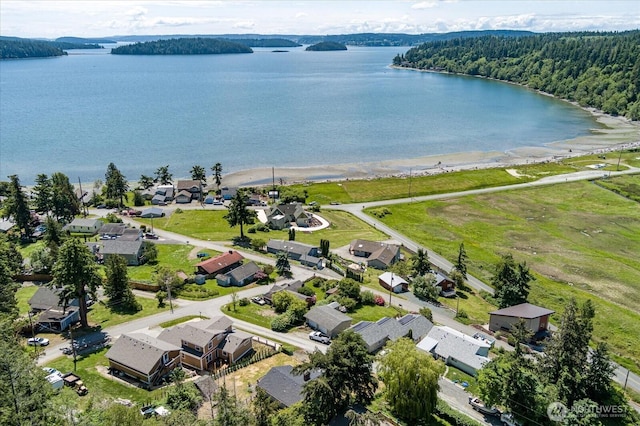 13371 Eagle St, Anacortes, WA 98221 - aerial perspective of suburban area featuring a nearby body of water and a forest