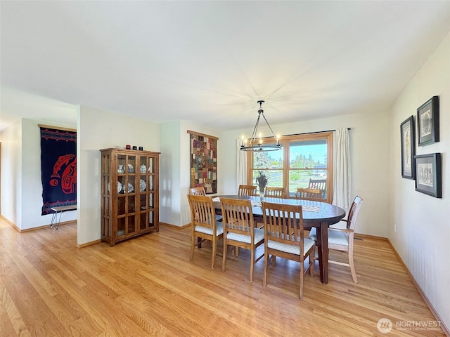 22 E Bedinger Rd, Sequim, WA 98382 - dining space featuring light wood finished floors, a chandelier, and baseboards