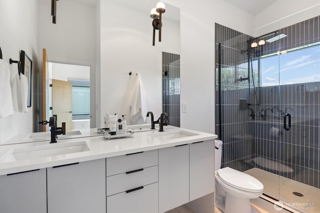 1134 32nd Ave E Unit B, Seattle, WA 98112 - full bathroom featuring double vanity, a shower stall, and toilet