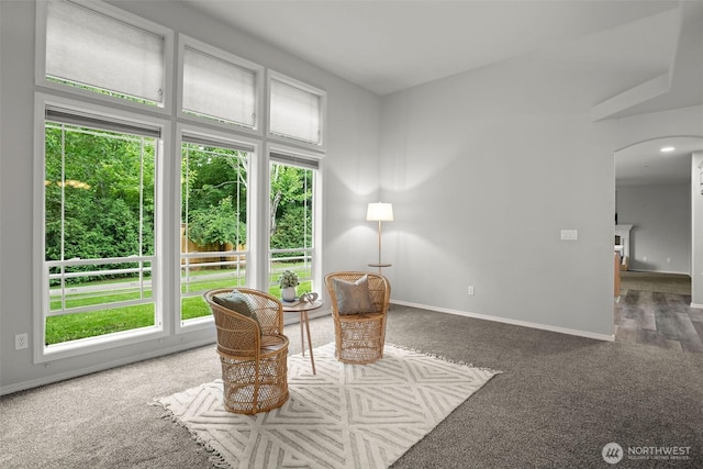 2804 177th, Vancouver, WA 98682 - sitting room featuring arched walkways, baseboards, and carpet floors