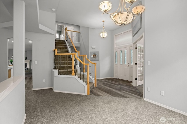 2804 177th, Vancouver, WA 98682 - carpeted foyer entrance with stairway, baseboards, and a chandelier