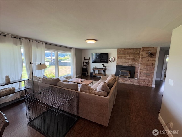 851 Heichel Rd, Camano Island, WA 98282 - living room with dark wood-style floors and a fireplace