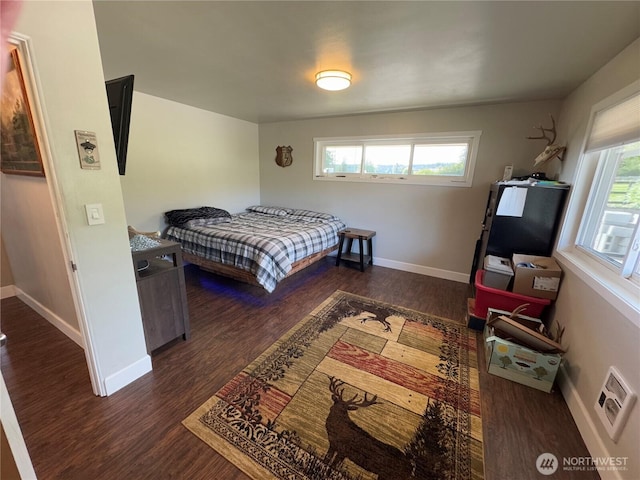 851 Heichel Rd, Camano Island, WA 98282 - bedroom featuring multiple windows, dark wood-type flooring, and baseboards