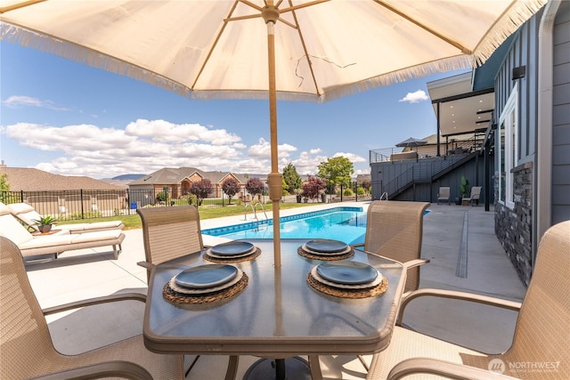 1425 Appleridge St, Wenatchee, WA 98801 - view of swimming pool with a patio, outdoor dining space, and stairway