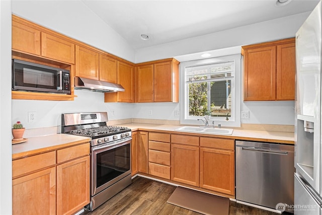 7382 Halibut Dr, Blaine, WA 98230 - kitchen featuring stainless steel appliances, under cabinet range hood, a sink, light countertops, and recessed lighting