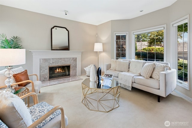 1805 179th Pl NE, Bellevue, WA 98008 - living area with carpet, a premium fireplace, and baseboards