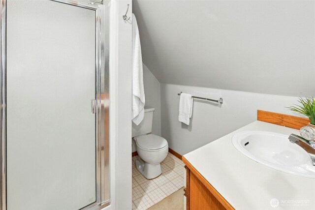 1805 179th Pl NE, Bellevue, WA 98008 - bathroom with a stall shower, vanity, toilet, and tile patterned flooring