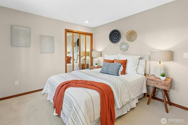 1805 179th Pl NE, Bellevue, WA 98008 - carpeted bedroom featuring baseboards, a closet, and recessed lighting