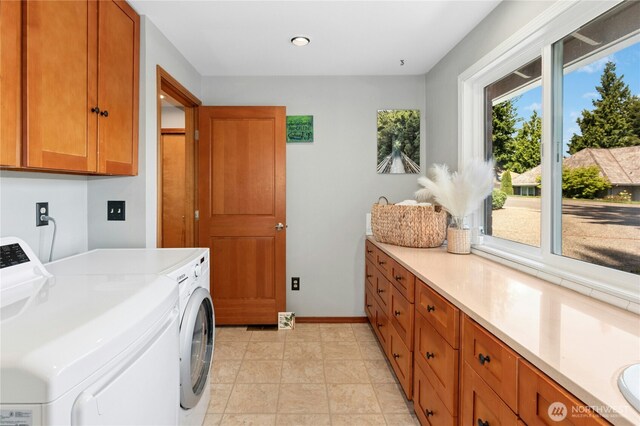 1805 179th Pl NE, Bellevue, WA 98008 - laundry area featuring separate washer and dryer, cabinet space, recessed lighting, and baseboards
