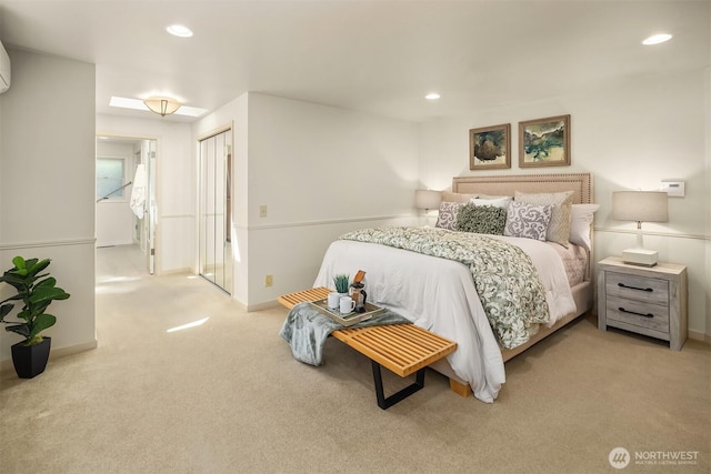 1211 6th Pl S, Edmonds, WA 98020 - bedroom featuring carpet floors, a closet, recessed lighting, baseboards, and a wall mounted air conditioner