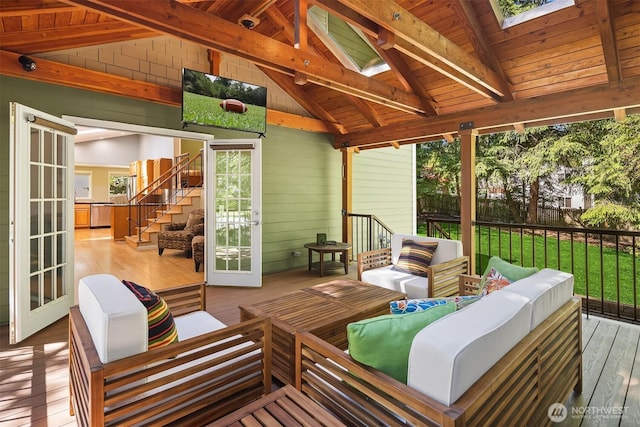 23018 NE 25th Way, Sammamish, WA 98074 - sunroom / solarium featuring an outdoor living space, a skylight, and french doors