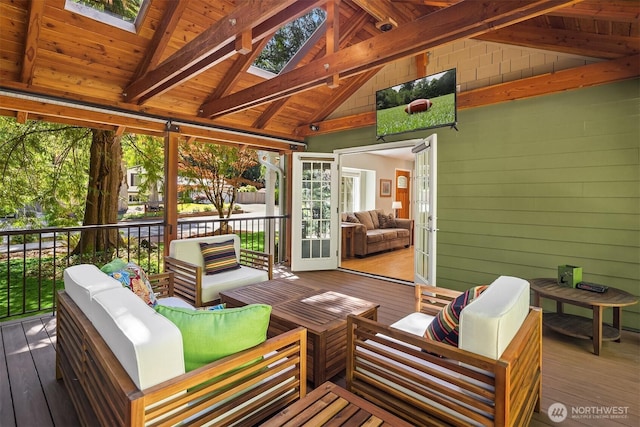 23018 NE 25th Way, Sammamish, WA 98074 - wooden deck featuring outdoor lounge area