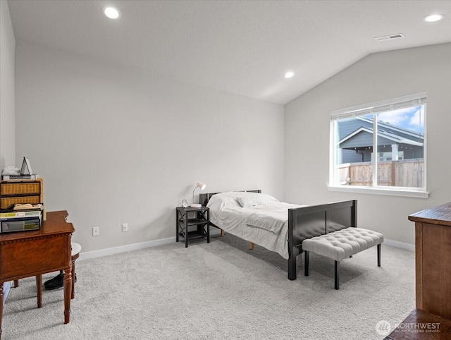 4413 NE 182nd St Unit 111, Vancouver, WA 98686 - bedroom featuring carpet flooring, vaulted ceiling, baseboards, and recessed lighting
