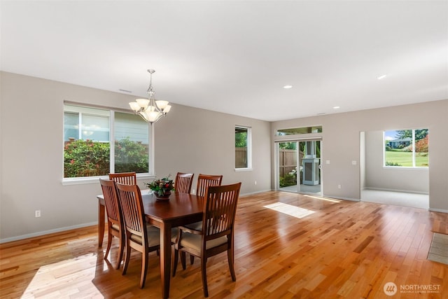 8315 Vashon Dr NE, Lacey, WA 98516 - dining area featuring a chandelier, light wood finished floors, baseboards, and recessed lighting