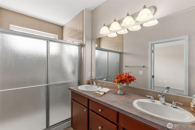 8315 Vashon Dr NE, Lacey, WA 98516 - bathroom featuring a shower stall and double vanity