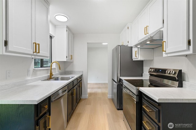 5410 240th St SW, Mountlake Terrace, WA 98043 - kitchen featuring appliances with stainless steel finishes, under cabinet range hood, white cabinetry, and light countertops