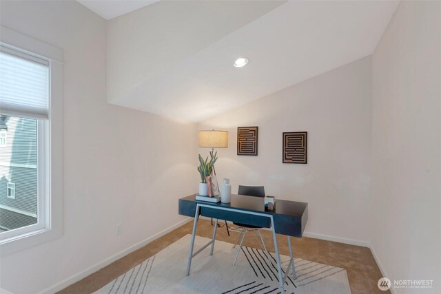 1126 24th Ave, Seattle, WA 98122 - carpeted office space featuring baseboards, lofted ceiling, and recessed lighting