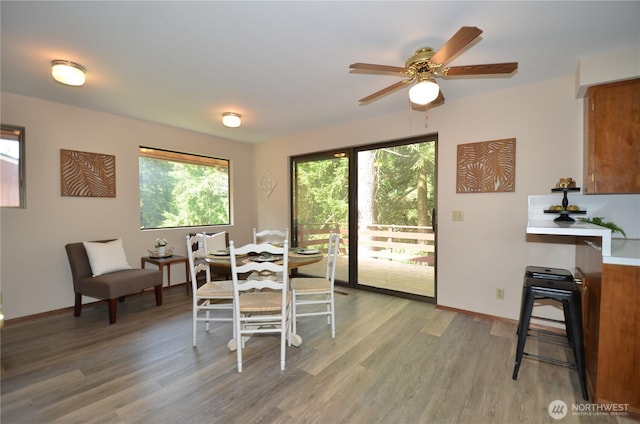 18215 108th Ave NE, Bothell, WA 98011 - dining space featuring light wood finished floors, ceiling fan, and baseboards