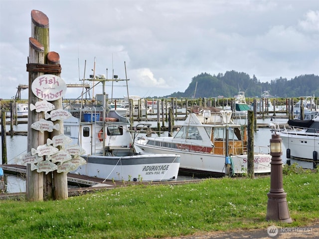7127 Ortelius Dr, Ilwaco, WA 98624 - dock featuring a water and mountain view