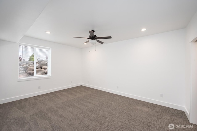7328 Stonecrest Rd NE, Moses Lake, WA 98837 - unfurnished room with ceiling fan, dark carpet, baseboards, and recessed lighting