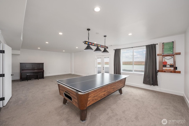 7328 Stonecrest Rd NE, Moses Lake, WA 98837 - rec room featuring recessed lighting, carpet flooring, baseboards, and french doors