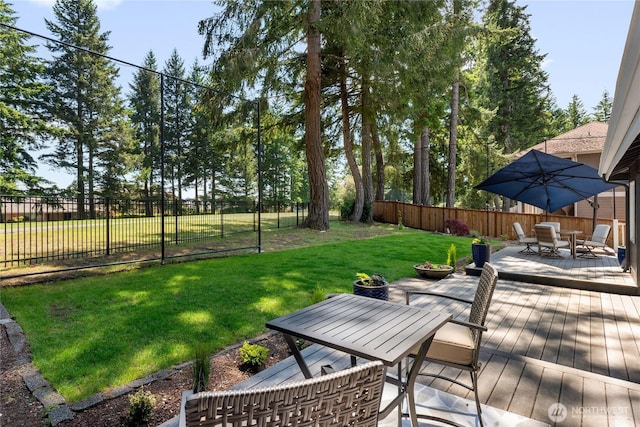 1361 E Old Ranch Rd, Allyn, WA 98524 - view of yard with outdoor dining area and a wooden deck