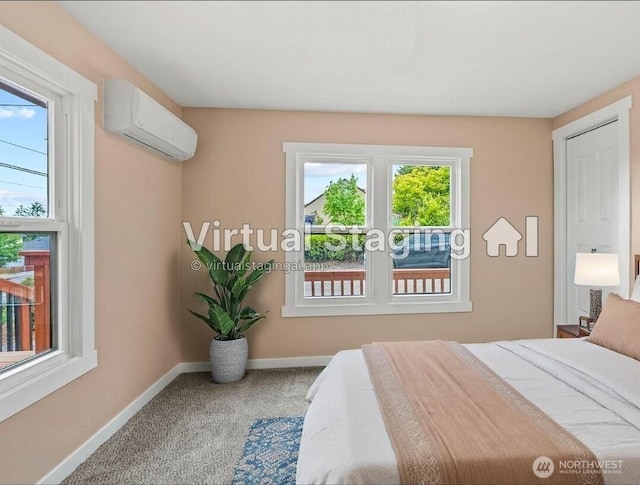 2914 Columbia Heights Rd, Longview, WA 98632 - carpeted bedroom with an AC wall unit and baseboards