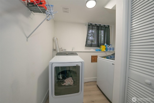 33137 35th Ave SW, Federal Way, WA 98023 - washroom with washing machine and dryer, light wood finished floors, and baseboards