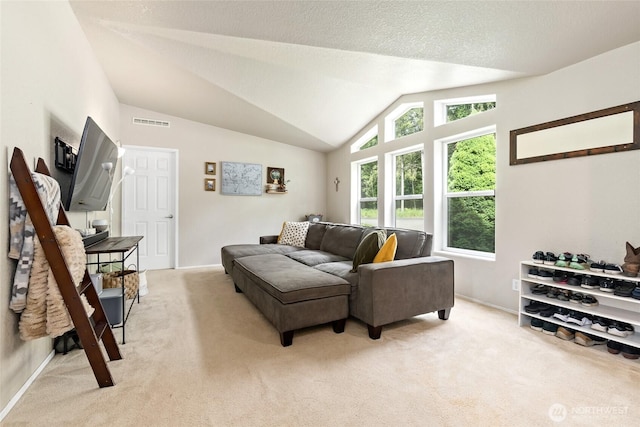 119 Oyler Way, Ethel, WA 98542 - living room with light colored carpet, baseboards, and vaulted ceiling