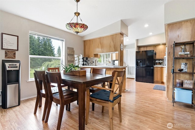 119 Oyler Way, Ethel, WA 98542 - dining space with light wood-style floors, vaulted ceiling, baseboards, and recessed lighting