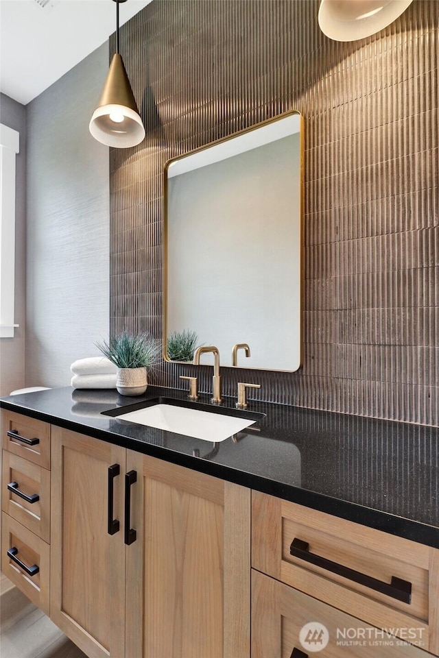 5712 Denali Ln, Bellingham, WA 98226 - bathroom with vanity and decorative backsplash