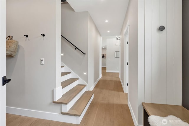5712 Denali Ln, Bellingham, WA 98226 - stairway featuring wood finished floors and recessed lighting