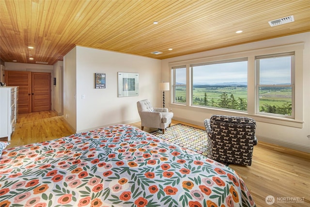 148 Yarrow Rd, Friday Harbor, WA 98250 - bedroom featuring light wood-type flooring, wooden ceiling, recessed lighting, and baseboards