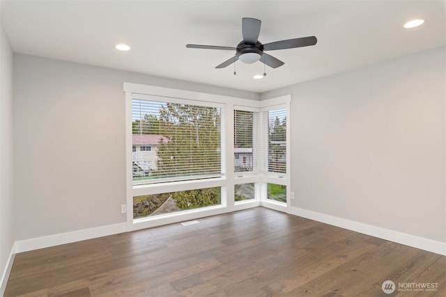 7547 S 130th Pl, Seattle, WA 98178 - unfurnished room with baseboards, wood finished floors, recessed lighting, and a ceiling fan