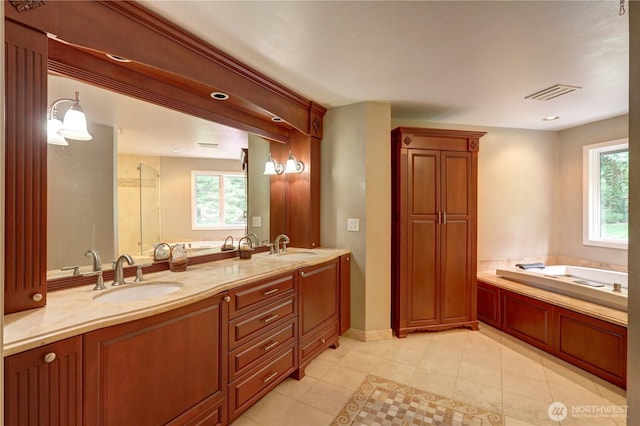 5920 228th Ave NE, Redmond, WA 98053 - bathroom with a garden tub, double vanity, and plenty of natural light