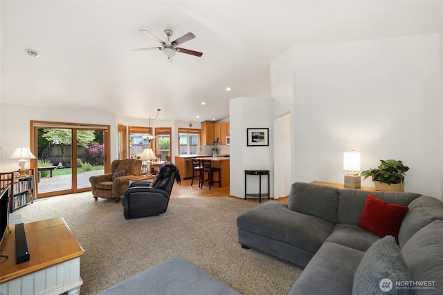 15427 148th Avenue Ct E, Orting, WA 98360 - living area with ceiling fan, light colored carpet, and recessed lighting