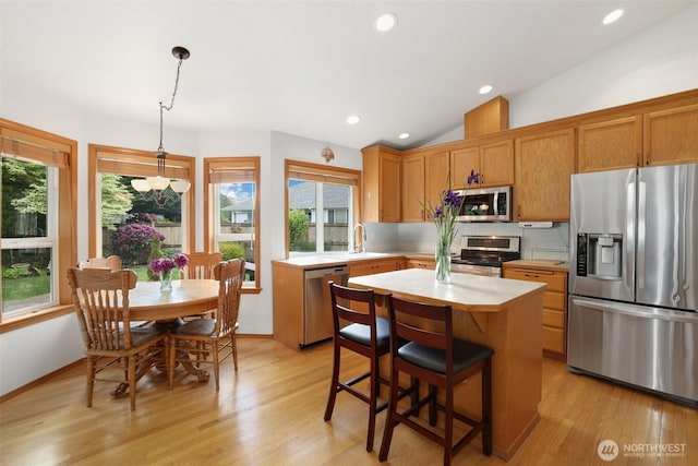 15427 148th Avenue Ct E, Orting, WA 98360 - kitchen with appliances with stainless steel finishes, light countertops, a sink, healthy amount of natural light, and vaulted ceiling