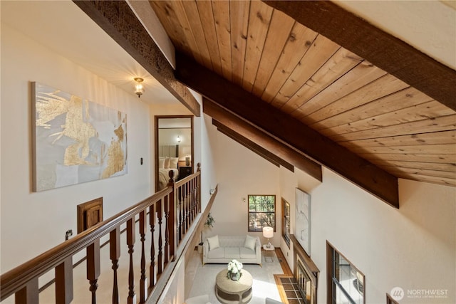 21102 31st Ave SE, Bothell, WA 98021 - corridor with wood ceiling and an upstairs landing
