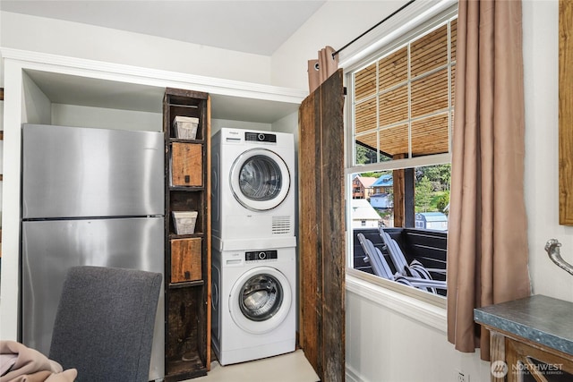 123 5th St, Roslyn, WA 98941 - laundry room featuring stacked washing machine and dryer