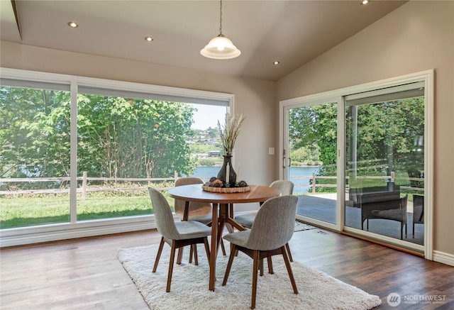 2710 N Lafayette, Bremerton, WA 98312 - dining area with lofted ceiling, wood finished floors, and recessed lighting