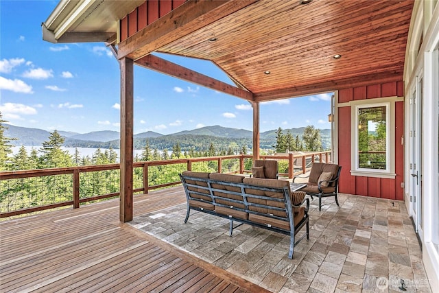 3178 Edgewood Ln, Bellingham, WA 98226 - wooden terrace featuring a mountain view and an outdoor hangout area