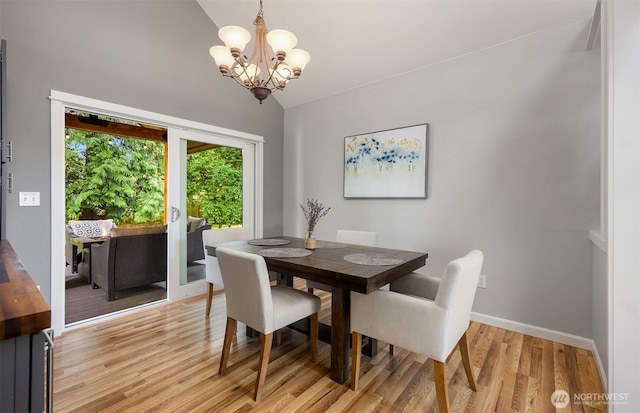 20160 Bue Rund Loop NE, Poulsbo, WA 98370 - dining space with a chandelier, light wood finished floors, baseboards, and high vaulted ceiling