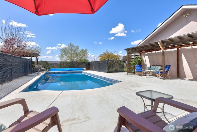 190 Twin Peaks Rd, Selah, WA 98942 - view of swimming pool featuring a pergola, an outdoor hangout area, a fenced backyard, and a patio area