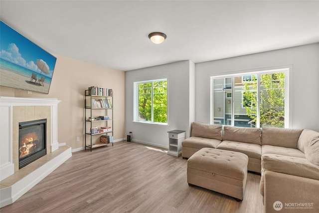 3007 Belmonte Ln, Everett, WA 98201 - living room featuring a fireplace, wood finished floors, and baseboards