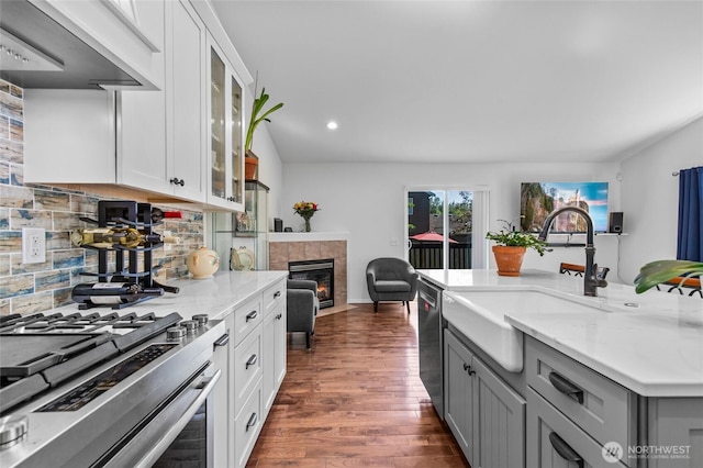3016 97th Pl SE, Everett, WA 98208 - kitchen with a sink, stove, stainless steel dishwasher, gray cabinets, and recessed lighting