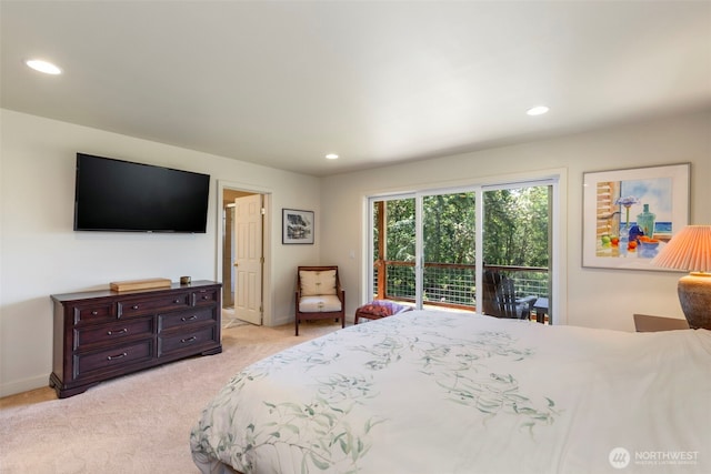 512 Snagstead Way, Port Townsend, WA 98368 - bedroom with light colored carpet, recessed lighting, access to exterior, and baseboards