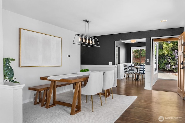 26736 138th Pl SE, Kent, WA 98042 - dining space featuring wood finished floors, baseboards, and a chandelier