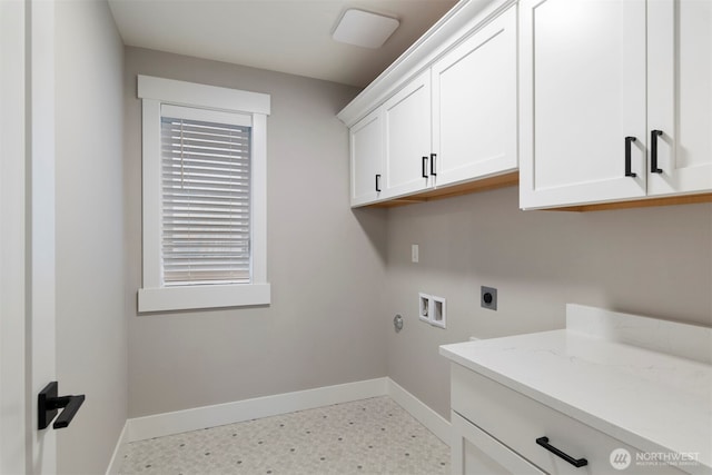13045 75th Pl S, Seattle, WA 98178 - washroom featuring baseboards, hookup for an electric dryer, cabinet space, and washer hookup