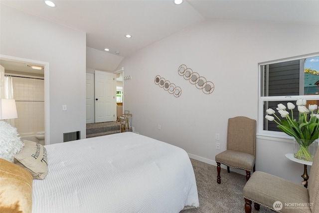 7408 S 128th St, Seattle, WA 98178 - bedroom featuring lofted ceiling, carpet floors, recessed lighting, ensuite bath, and baseboards